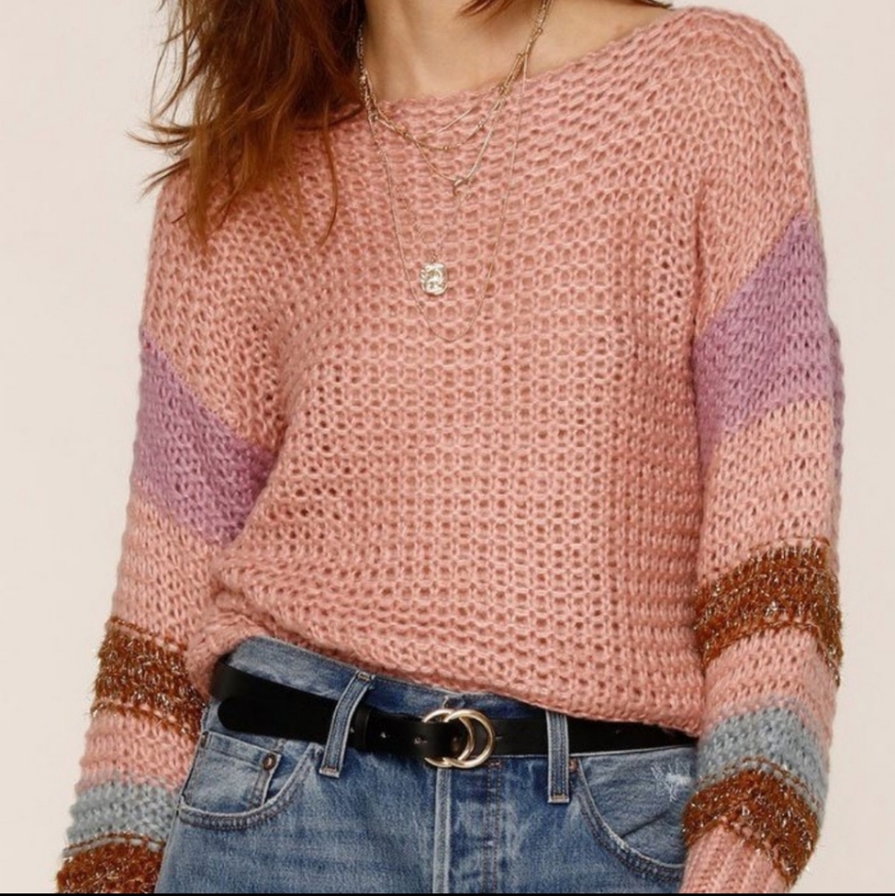 Anthro Pink and Metallic Slouchy Oversized Sweater - Picture 13 of 13